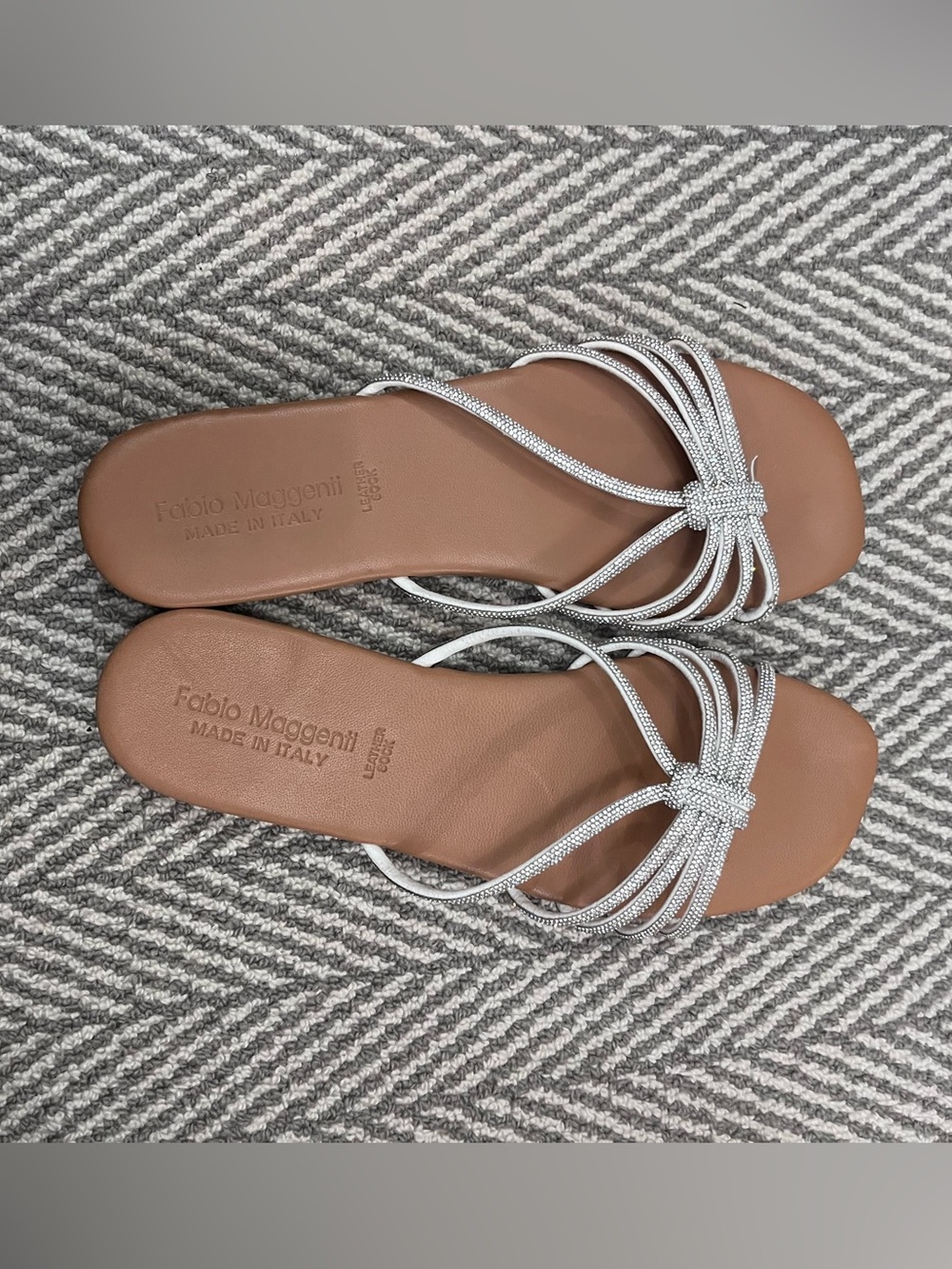 Silver Strappy Leather Slide Sandals